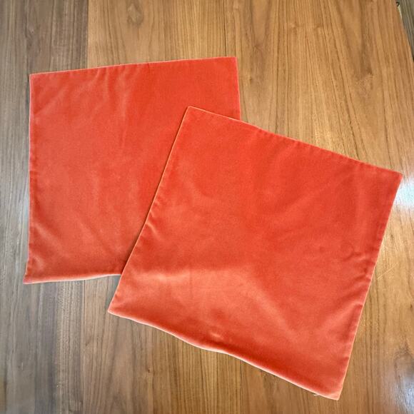 Pottery Barn Orange Velvet Pillow Covers Zip 18” Square Cotton Linen Solid NWOT - Picture 1 of 10